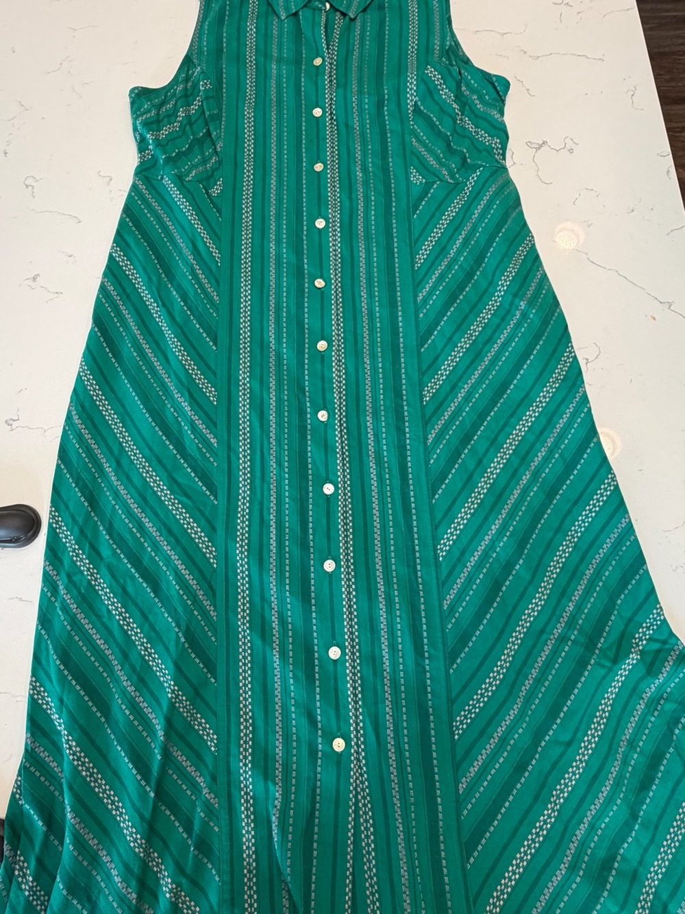 NWT J. Jill Emerald Green Striped Button-Front Maxi Dress size Large
